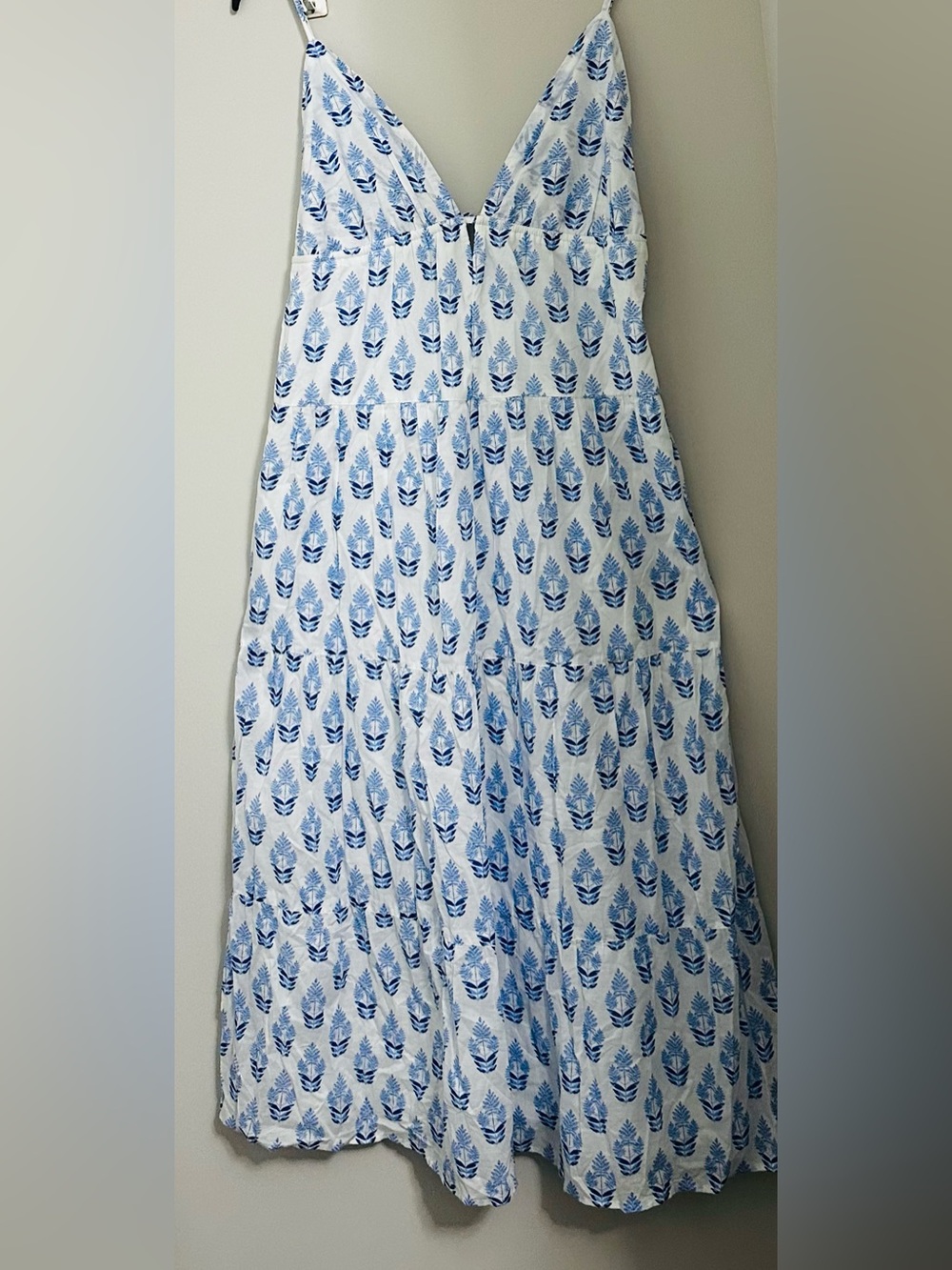 Japna White Maxi Skirt with Blue Leaf Print